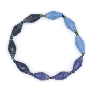 Blue Three Tone Beaded Bracelet - Stretch Bracelet - Recycled Paper Beaded Bracelet - Handmade Bracelet