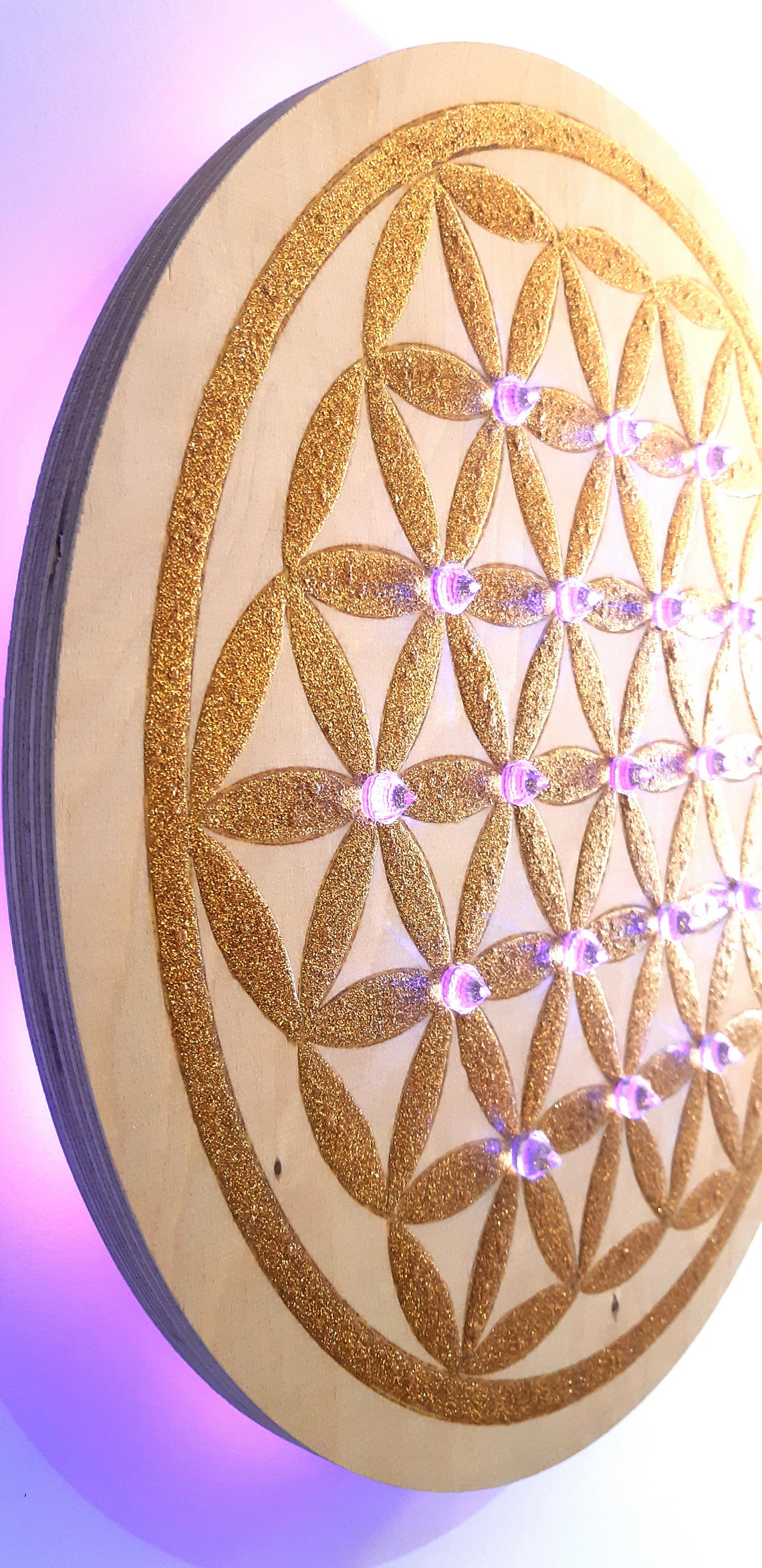 Wandlampe Blume des Lebens 35 cm Birkenholz handbemalt - Etsy Polska