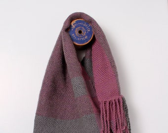 Grey and purple handwoven scarf, Single loop scarf, Neck warmer