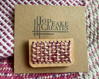 Handwoven Wooden Brooch: Wool & Cotton Weavers Badge