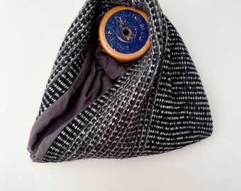 Black and grey handwoven neck warmer with grey brushed cotton lining, Warm scarf,