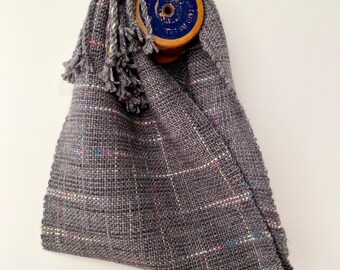 Grey handwoven scarf, Single loop scarf, Neck warmer