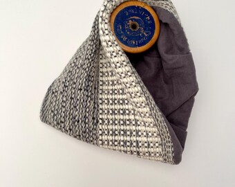 White and grey handwoven neck warmer with grey brushed cotton lining, Warm scarf,