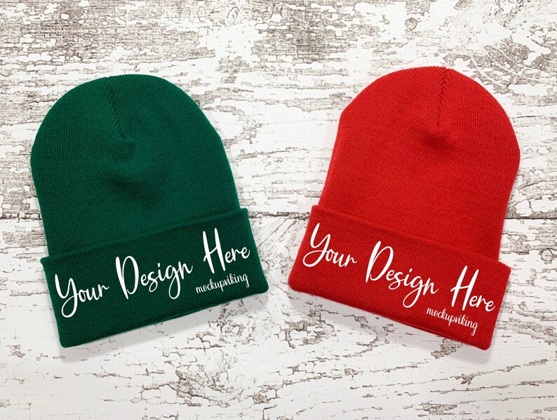 Download Green and Red Beanie Mockup Blank Beanie Flat Lay Cuffed ...