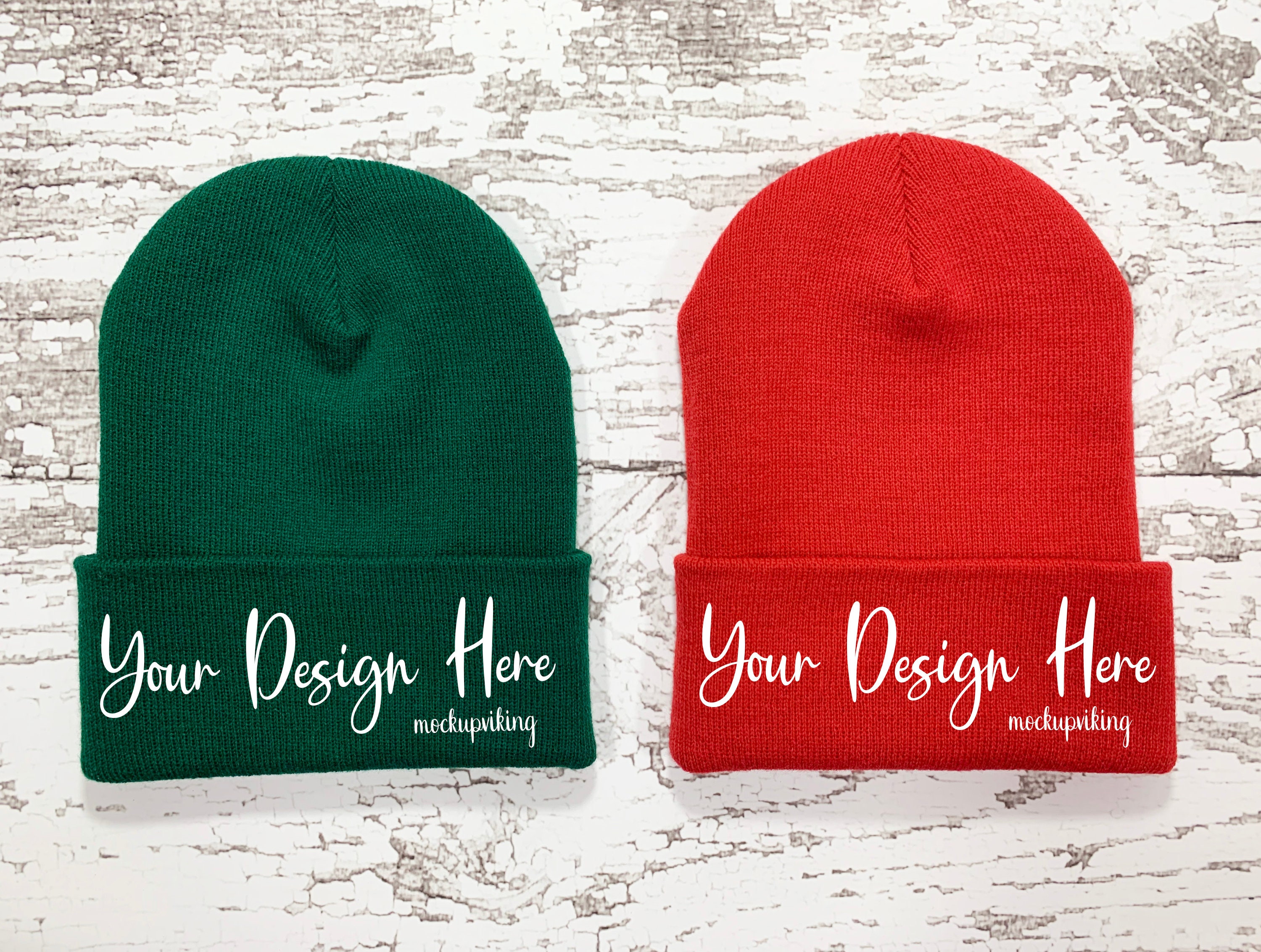 Download Green And Red Beanie Mockup Blank Beanie Flat Lay Cuffed Etsy