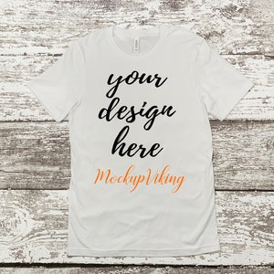 Bella Canvas 3001 Mockup - White T-Shirt Mock-Up - Blank White Flat Lay -  White Wood Background - Unisex Tee Mock up Digital Download