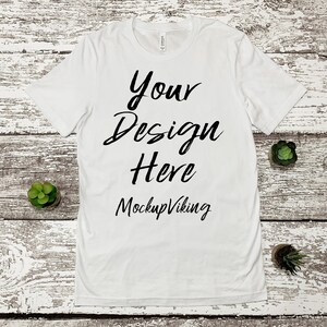 Bella Canvas 3001 Mockup - White T-Shirt Mock-Up - Blank White Flat Lay -  White Wood Background - Unisex Tee Mock up Digital Download
