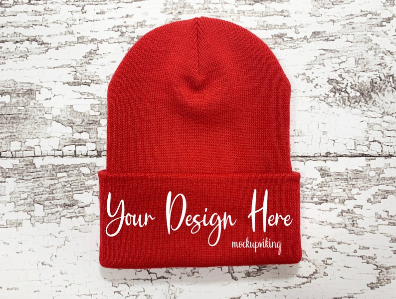 Download Red Beanie Mockup Blank Beanie Flat Lay Cuffed Beanie Mock | Etsy