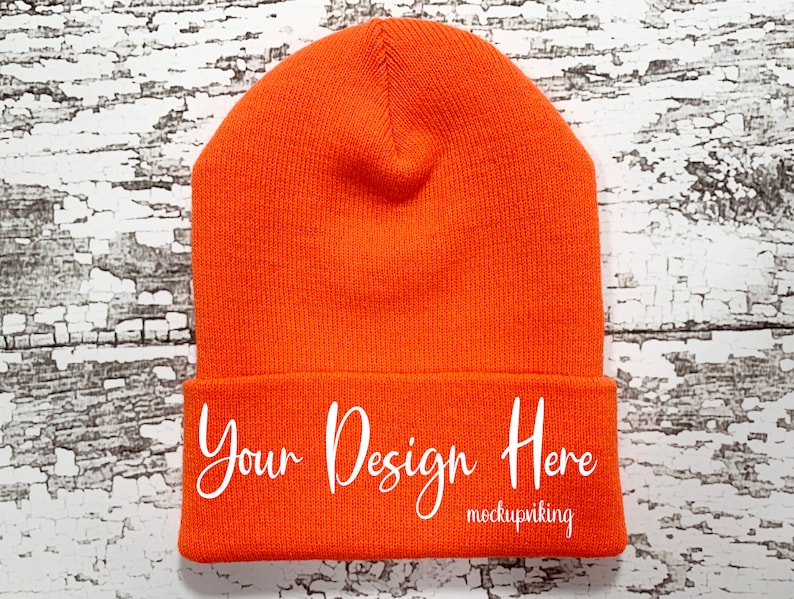 Download Orange Beanie Mockup Blank Beanie Flat Lay Cuffed Beanie ...