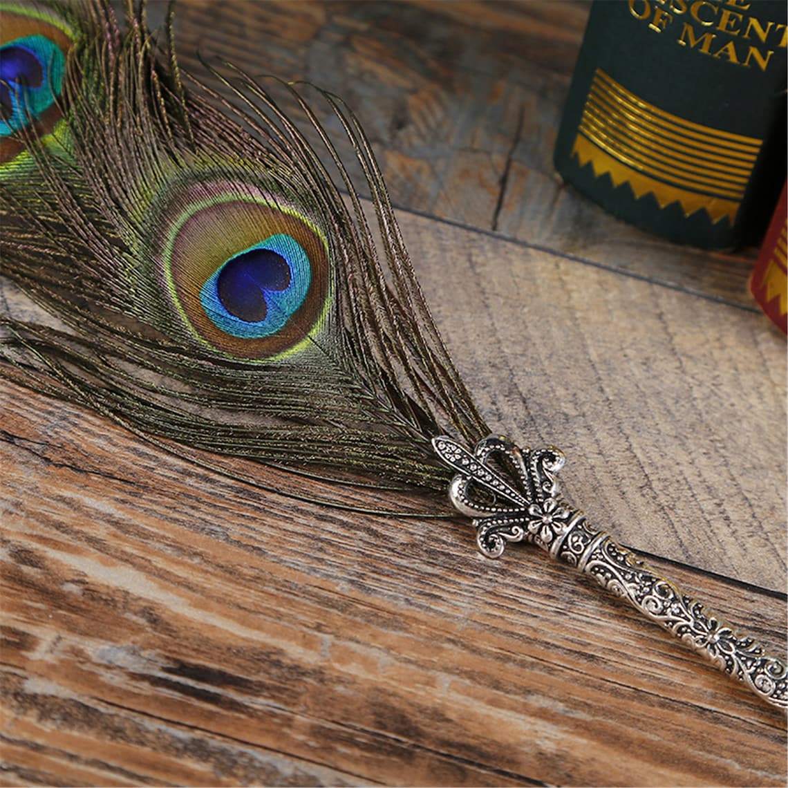 Vintage Peacock Feather Pen Set Peacock Feathers Quill Pen Etsy