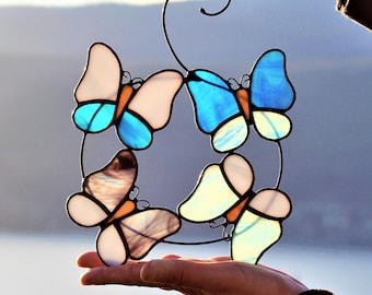 Stained glass Butterfly, Butterfly Suncatcher, Stained glass Blue Butterfly decor, Housewarming gift