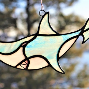 Stained Glass Shark Suncatcher, Daddy Shark, Window Hanging, Shark Decor, Kids playroom decor