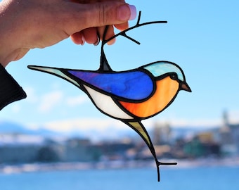Bluebird Stained Glass Suncatcher, Blue bird Suncatcher, Window hanging, Stained Glass Art
