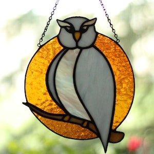 Stained glass Owl suncatcher, Stained glass Bird decor, Stained glass window hanging zdjęcie 1