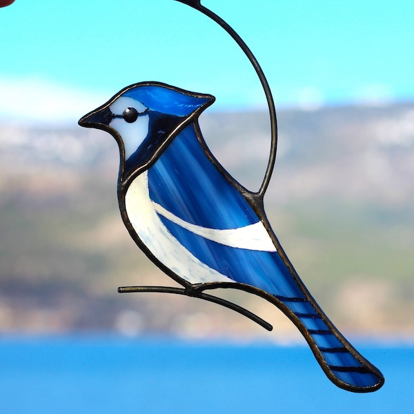 Stained Glass Blue Jay, Bluejay Suncatcher, Window hanging, Stained Glass Art, Mothers Day Gift