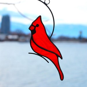 Cardinal Stained Glass, Suncatcher Cardinal Window Hanging, Gifts for Mom, Cardinal decor