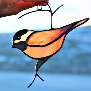 Stained glass Chickadee, Hanging Chickadee Suncatcher, Window hanging
