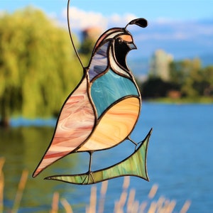 Acchiappasole California Quail, Quaglia in vetro colorato personalizzato, Decorazione per finestre di alta qualità