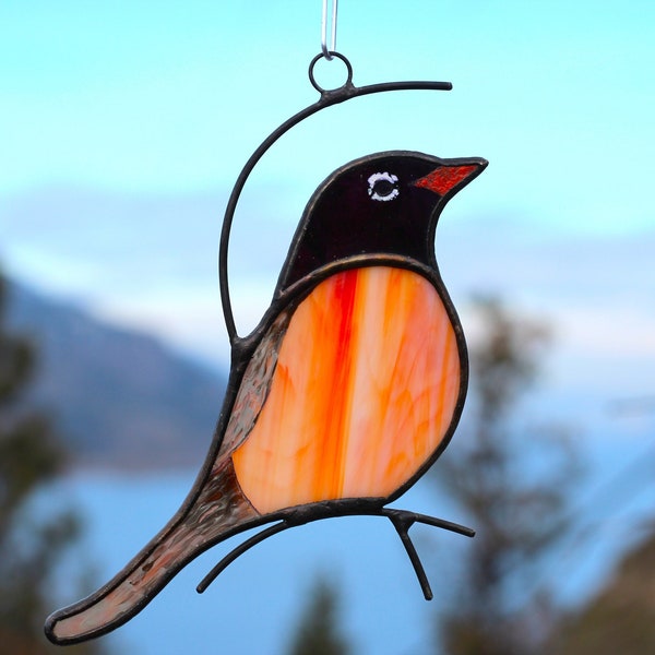 Stained Glass Robin, Robin Suncatcher, American Robin, Window Hanging, Mothers Day Gift