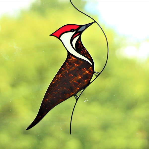 Woodpecker Stained glass Suncatcher, Pileated Woodpecker, Window hanging, Stain Glass, Mothers Day Gifts