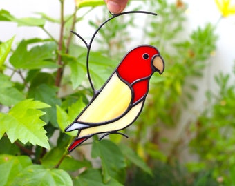 Glasmalerei-Turnvogel, Lovebird-Sonnenfänger, Papageienkunst, Vogelkunst, Fensterbehang, Haustier-Denkmal