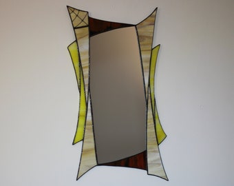 Abstract Stained Glass Mirror, Geometric Wall Hanging Decor