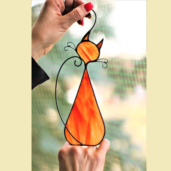 Stained glass Cat, Stained glass Suncatcher, Mothers day gift, Window hanging, Cat Decor