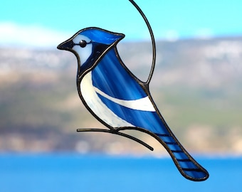 Stained Glass Blue Jay, Bluejay Suncatcher, Window hanging, Stained Glass Art, Blue Jay Sun Catcher