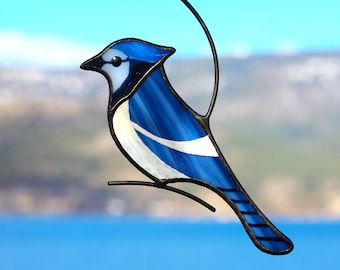 Stained Glass Blue Jay, Bluejay Suncatcher, Window hanging, Stained Glass Art, Mothers Day Gift