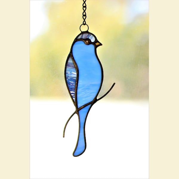 Indigo Bunting Suncatcher, Bluebird Stained Glass, Window Hanging, Bird lover Gift