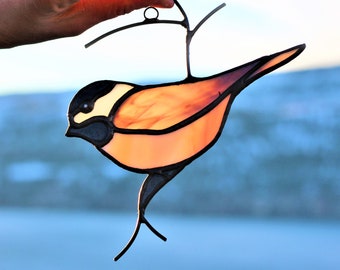 Stained glass Chickadee, Hanging Chickadee Suncatcher, Window hanging, Mothers Day Gifts