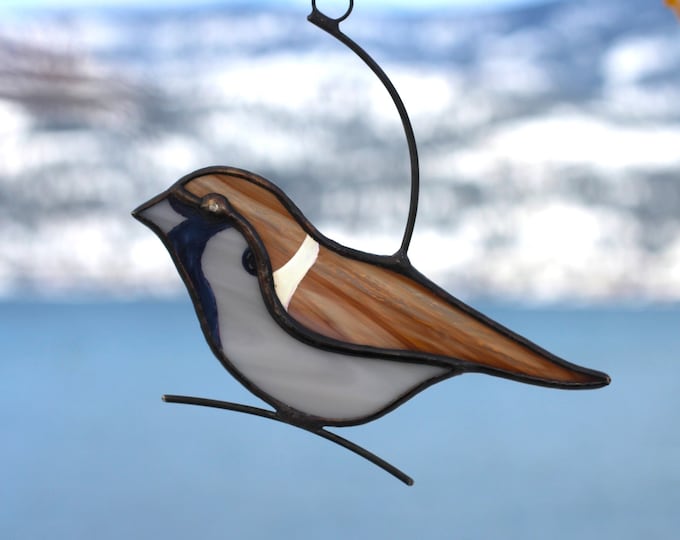 Sparrow Stained Glass, Sparrow Suncatcher, Window Hanging, Bird Ornament