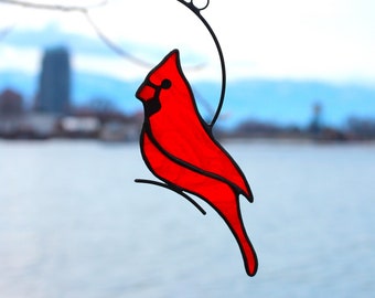 Cardinal Stained Glass, Suncatcher Cardinal Window Hanging, Gifts for Mom, Cardinal decor