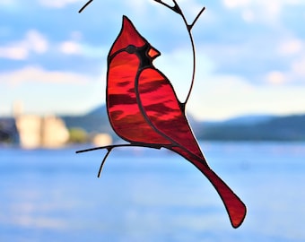 Cardinal Stained Glass, Cardinal Suncatcher, Mothers Day Gifts, Cardinal Window Hanging, Bird Wall Decor