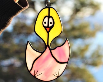 Easter Chick and Egg Suncatcher, Stained Glass Chick, Easter eggs, Hatching Chick, Easter decor, Easter gift