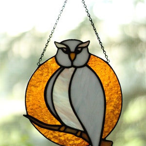 Stained glass Owl suncatcher, Stained glass Bird decor, Stained glass window hanging zdjęcie 6