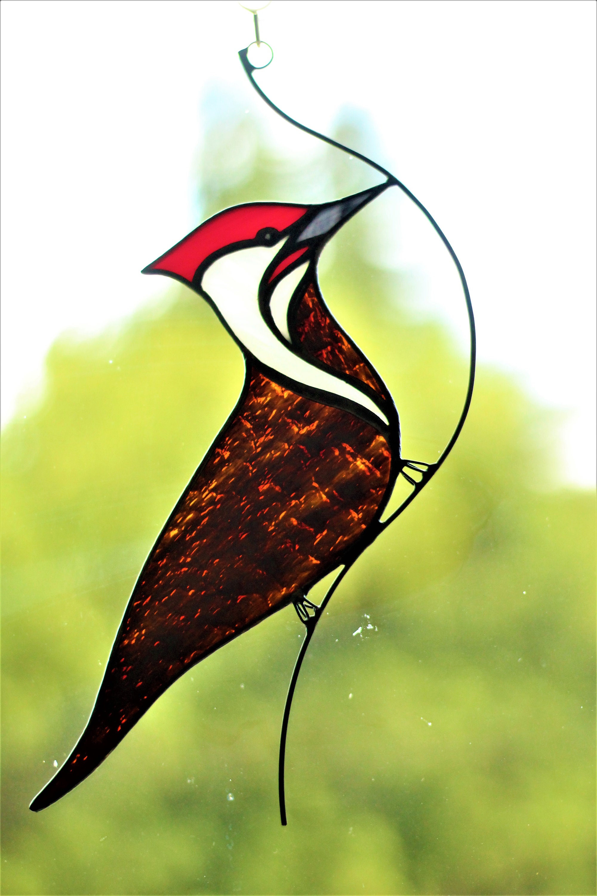 Woodpecker Stained glass Suncatcher Pileated Woodpecker Etsy