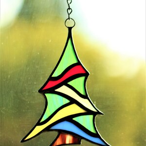 Christmas Tree Suncatcher, Stained Glass Crhistmas Tree Ornament, Christmas Gift Decor, Christmas Decorations image 2