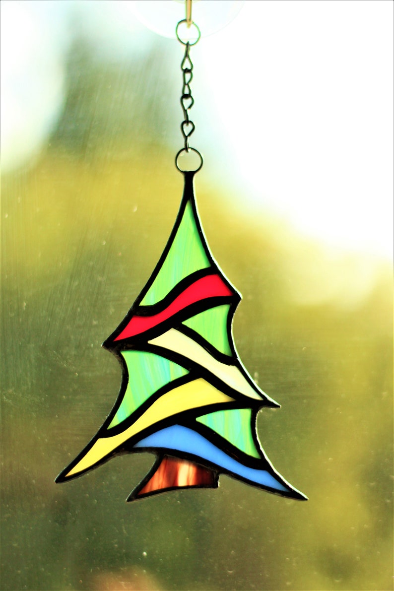 Christmas Tree Suncatcher, Stained Glass Crhistmas Tree Ornament, Christmas Gift Decor, Christmas Decorations image 2