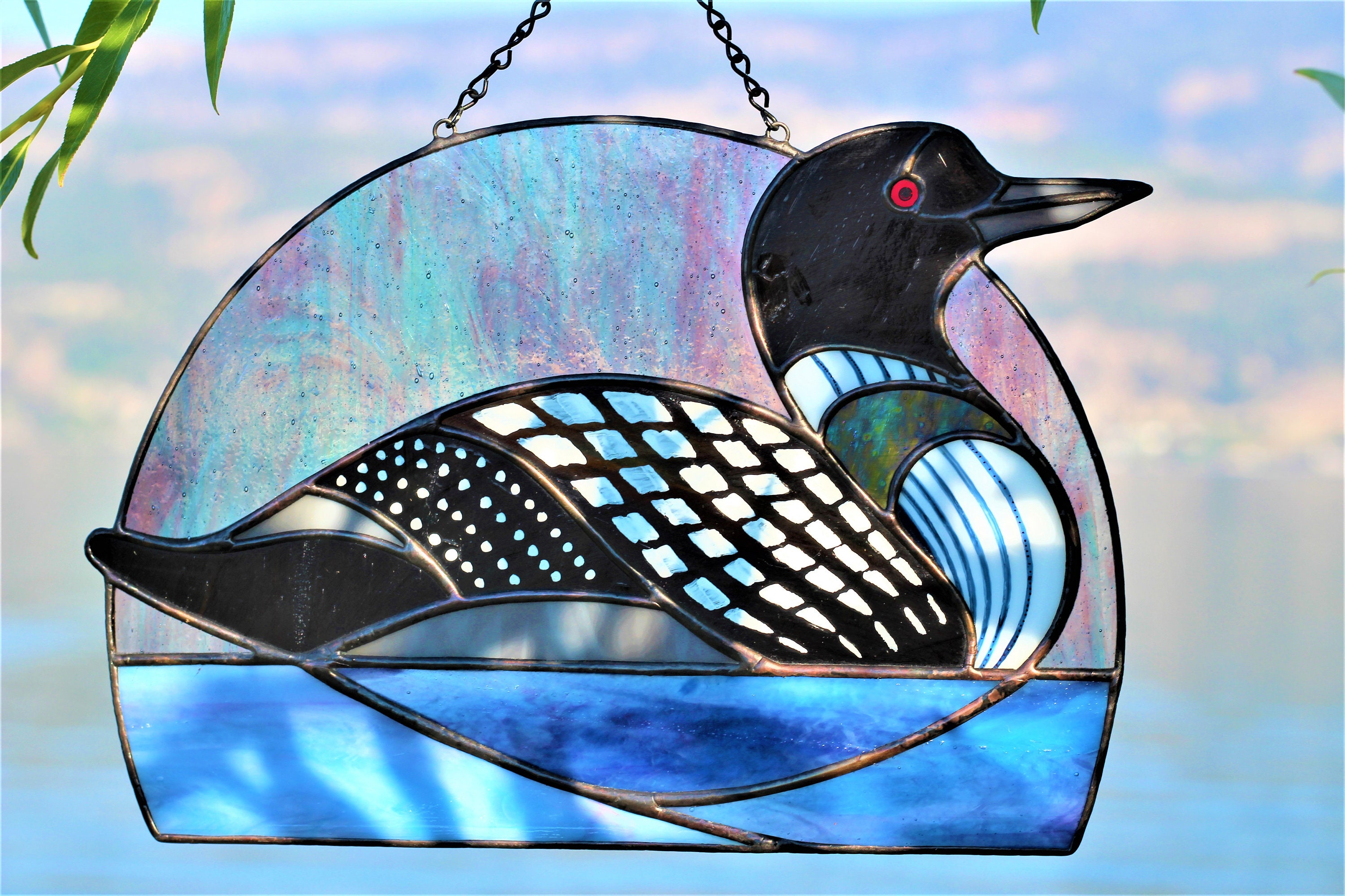 Loon Stained Glass Suncatcher Pacific Loons Window Hanging Etsy UK