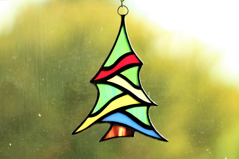 Christmas Tree Suncatcher, Stained Glass Crhistmas Tree Ornament, Christmas Gift Decor, Christmas Decorations image 4