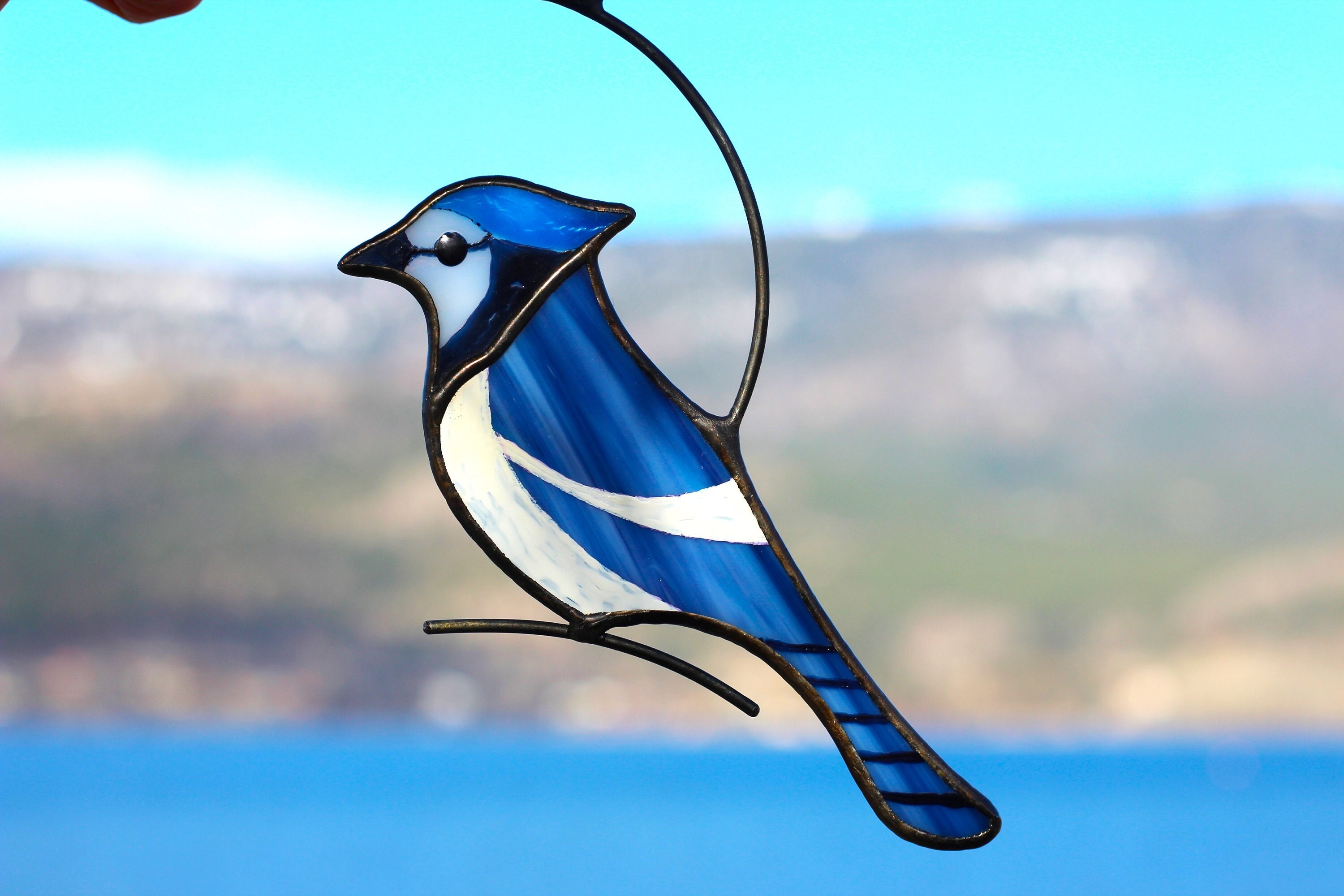 トロント・ステンドグラス Blue Jay ブルージェイ アオカケス Blue Jay Suncatcher - Studio One Art Glass