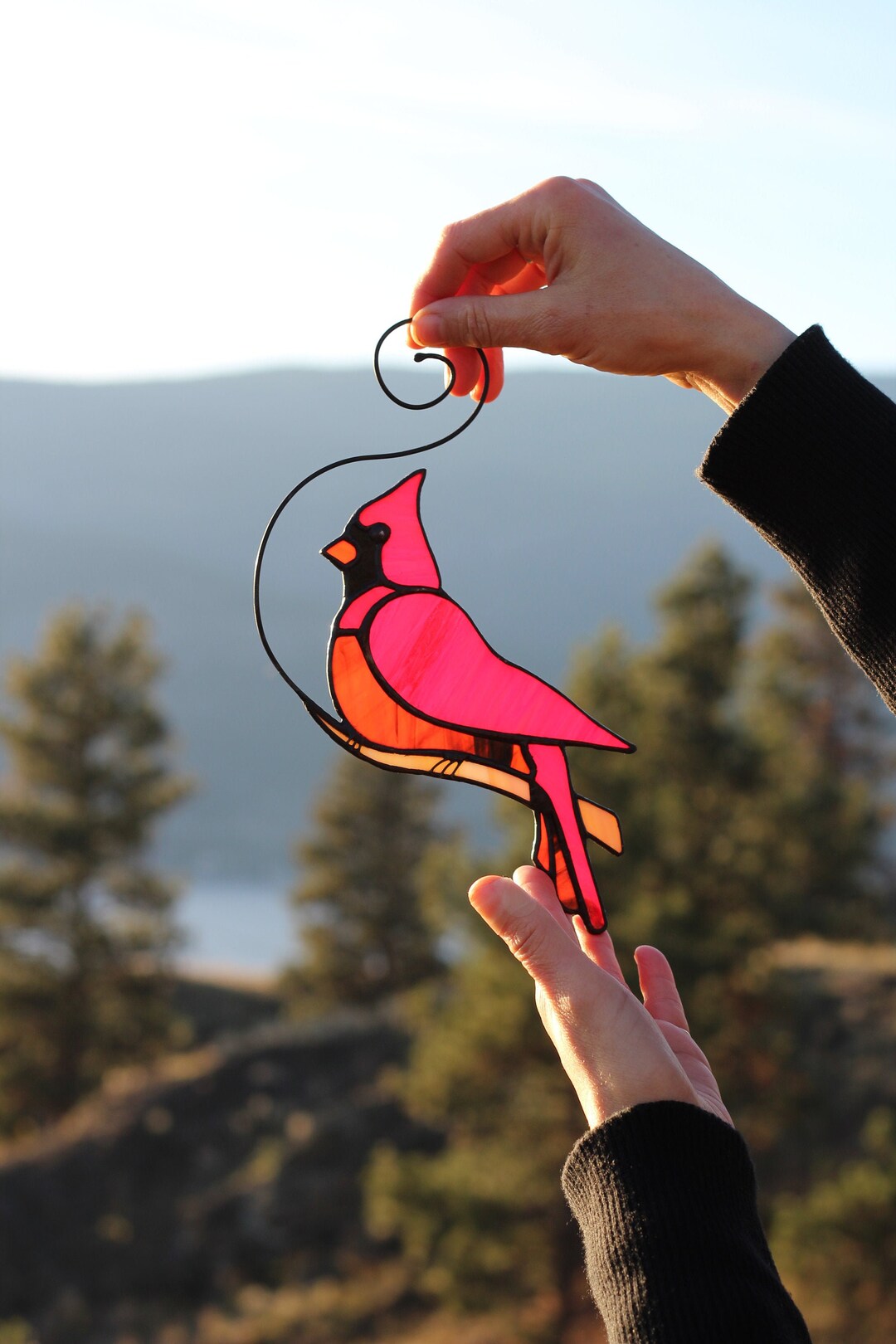 Stained Glass Cardinal Suncatcher, Stained Glass Bird Decor, Cardinal
