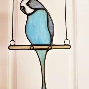 Budgie Stained Glass, Budgerigar Suncatcher on a swing, Custom Window Hanging, Mothers Day Gift, Parrot Art, Pet Memorial image 3