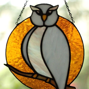 Stained glass Owl suncatcher, Stained glass Bird decor, Stained glass window hanging zdjęcie 5