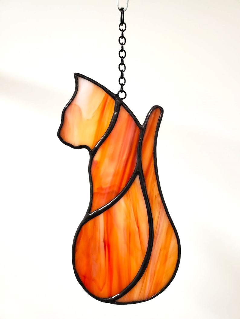 Stained Glass Cat Cat Suncatcher Window Hanging Cat Decor Etsy