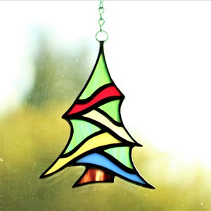 Christmas Tree Suncatcher, Stained Glass Crhistmas Tree Ornament, Christmas Gift Decor, Christmas Decorations image 6