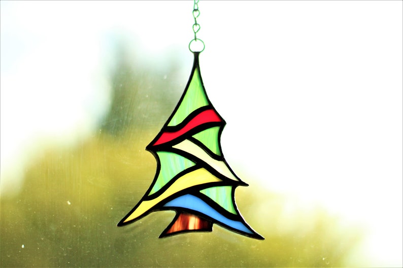 Christmas Tree Suncatcher, Stained Glass Crhistmas Tree Ornament, Christmas Gift Decor, Christmas Decorations image 6