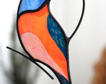 青い鳥のステンドグラス、青い鳥のサンキャッチャー、窓飾り