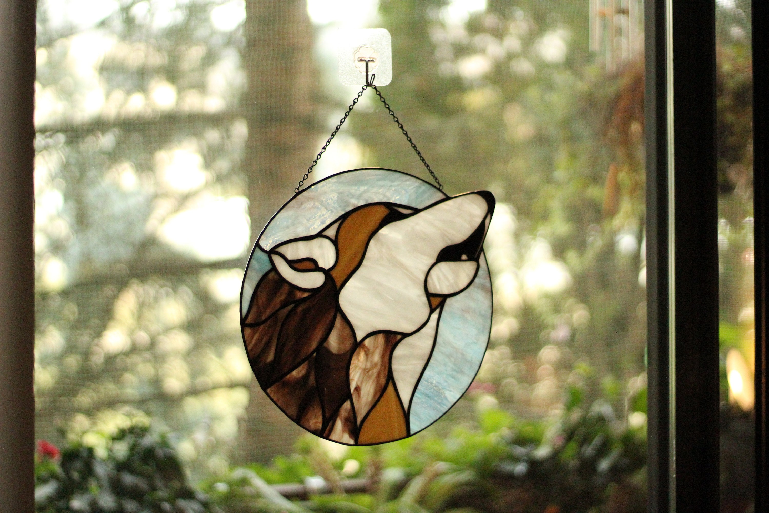 Wolf window panel Stained glass Panel Wolf Suncatcher Etsy